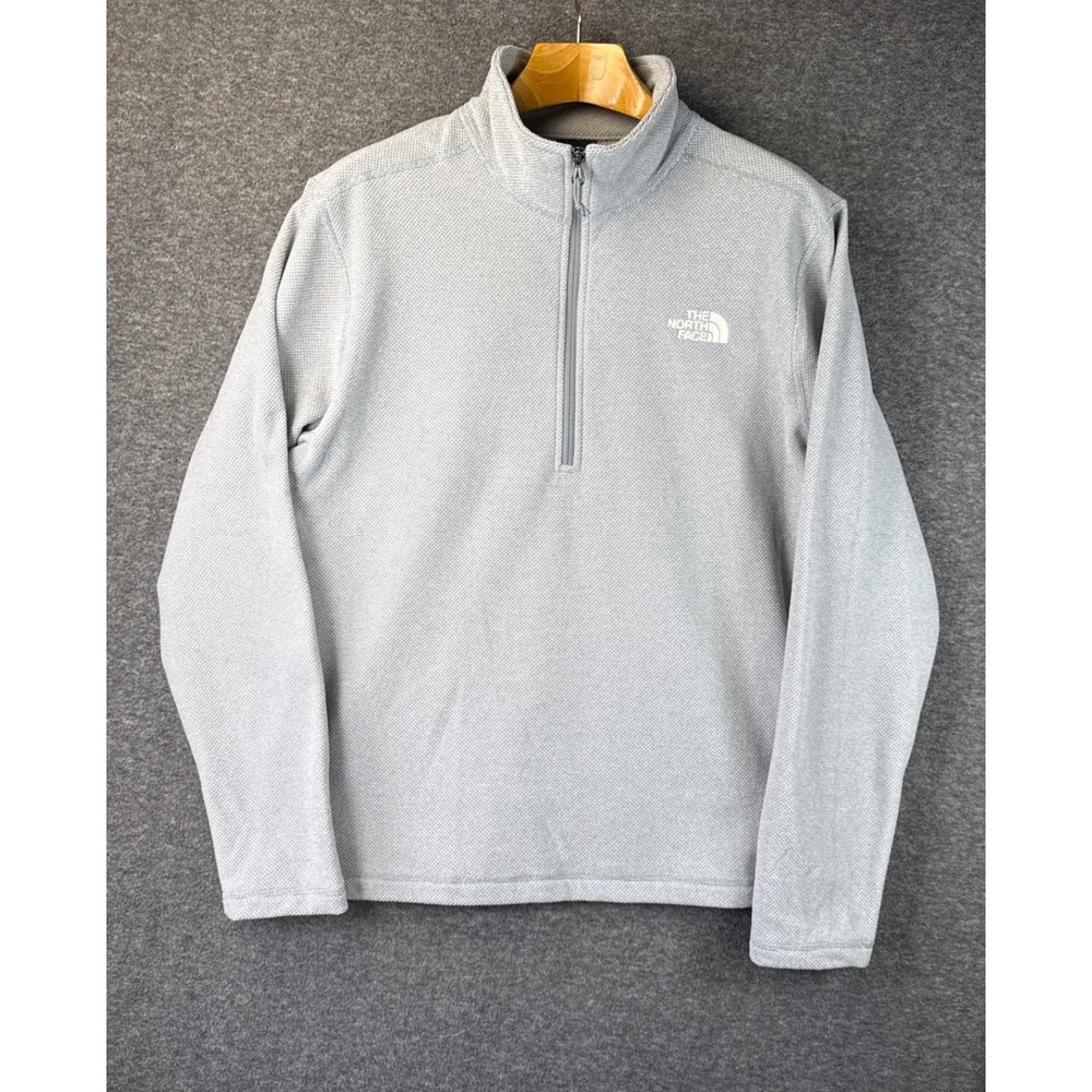 The North Face Grey Textured Cap Rock 1/4 Zip Fleece Pullover Men Size L Jogging